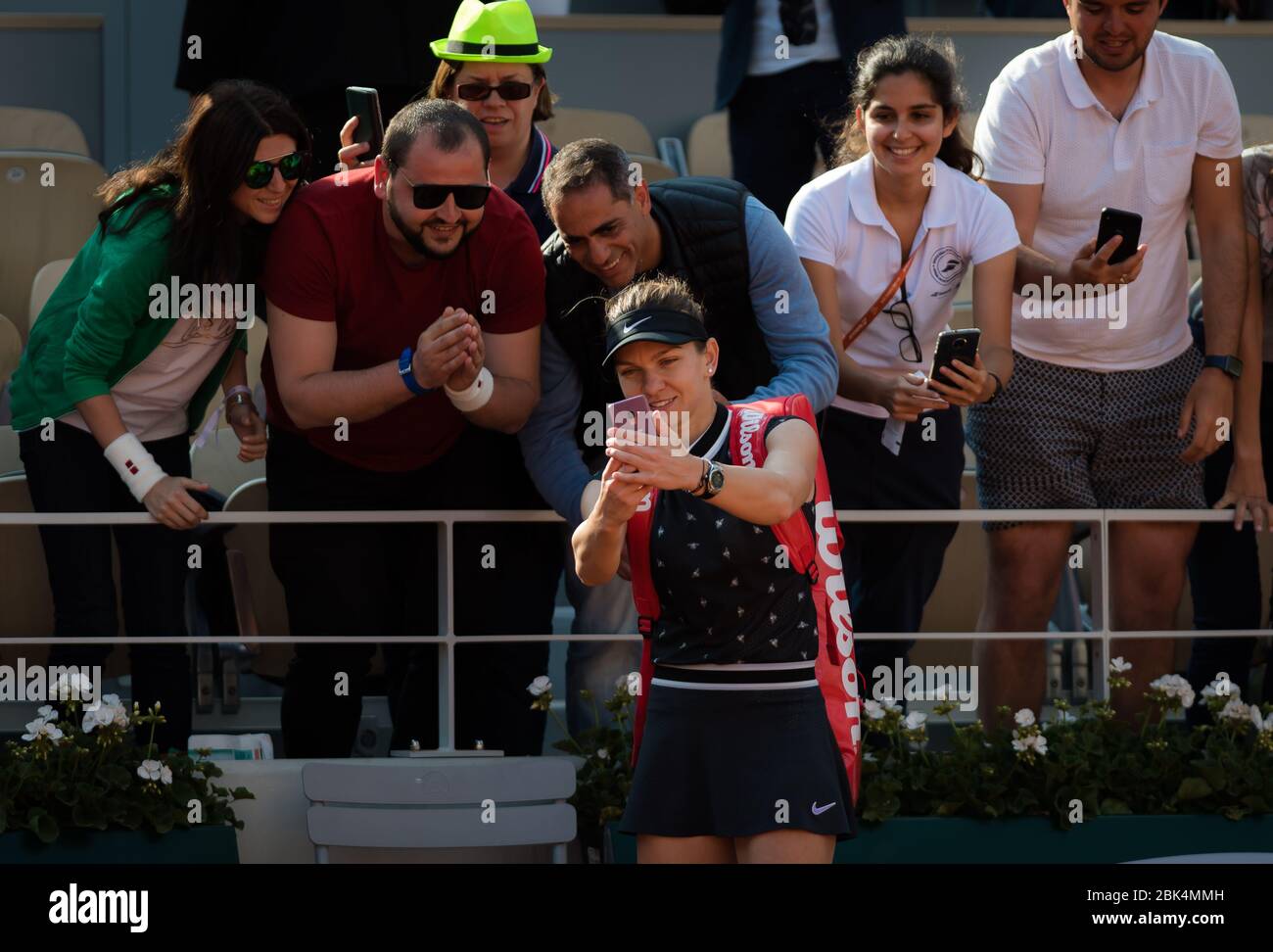 Simona Halep of Romania after her fourth-round match at the 2019 Roland Garros Grand Slam tennis tournament Stock Photo