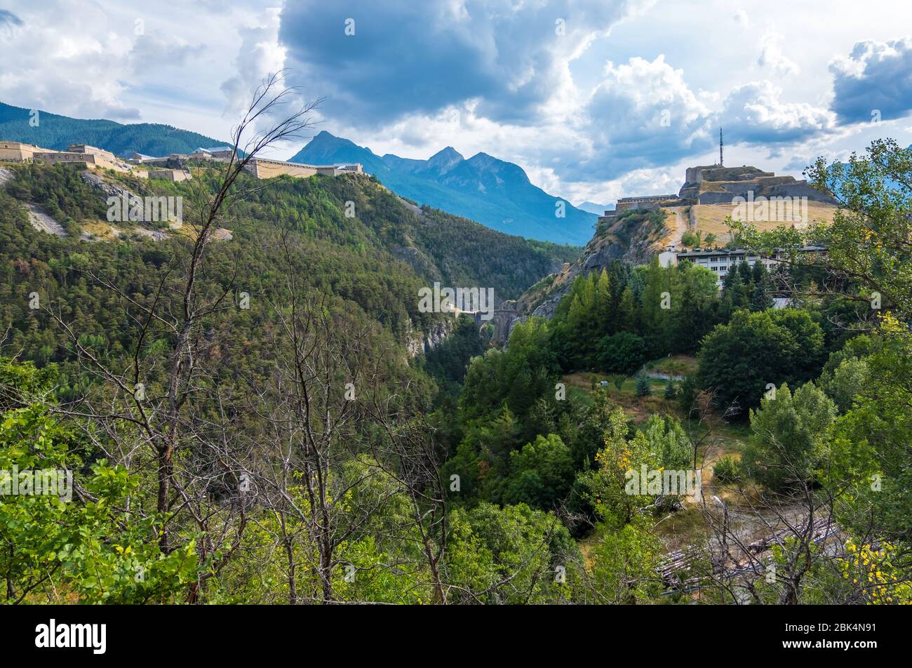 Exilles, Italy - August 21, 2019: The Exilles Fort is a fortified complex in the Susa Valley, Metropolitan City of Turin, Piedmont, northern Italy Stock Photo