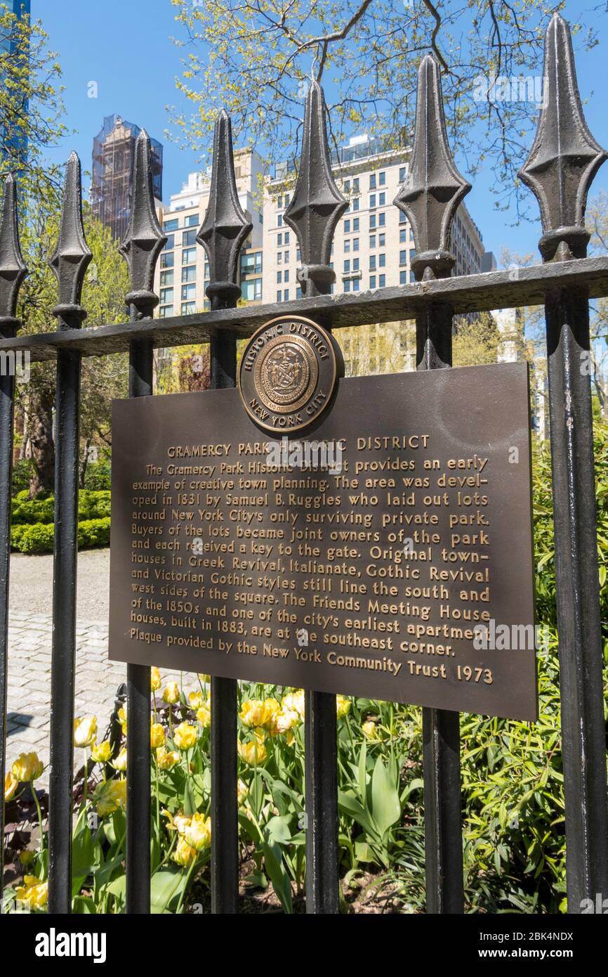 Gramercy Park Plaque, NYC Stock Photo