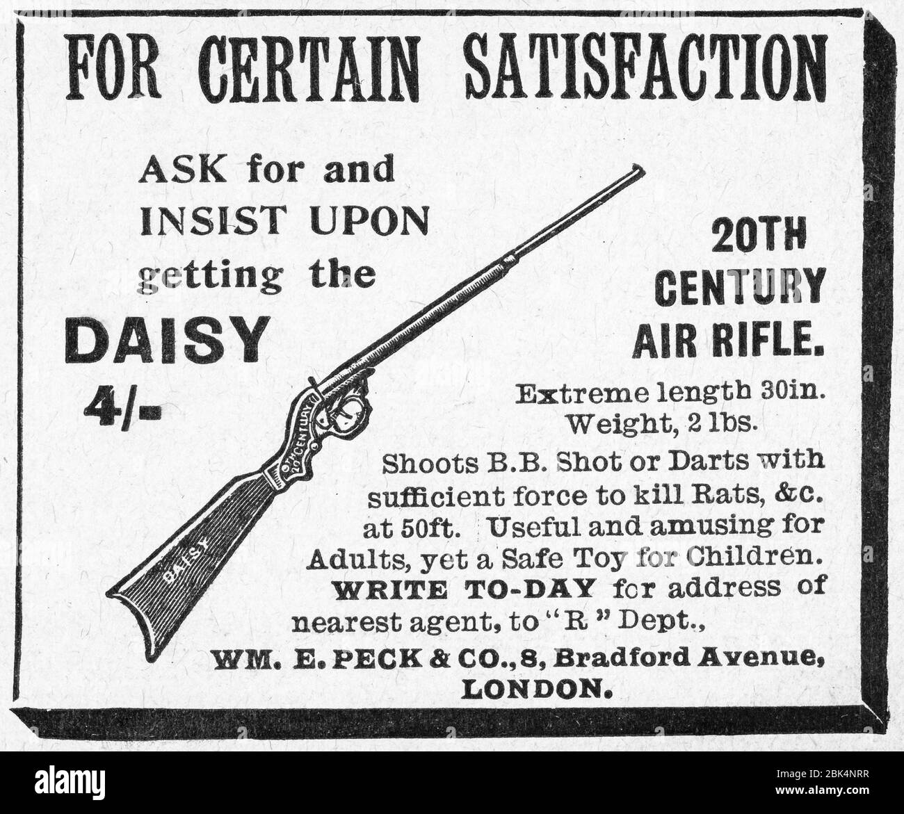 old-daisy-air-rifle-advert-from-the-early-1900s-before-the-dawn-of-advertising-standards-history-of-advertising-old-adverts-advertising-history-2BK4NRR.jpg