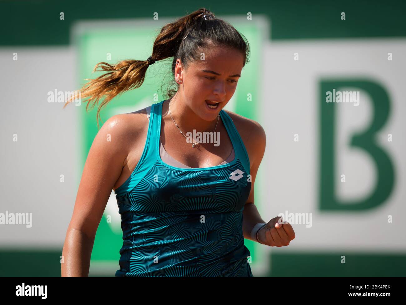 Viktoria Kuzmova of Slovakia playing doubles at the 2019 Roland Garros  Grand Slam tennis tournament Stock Photo - Alamy