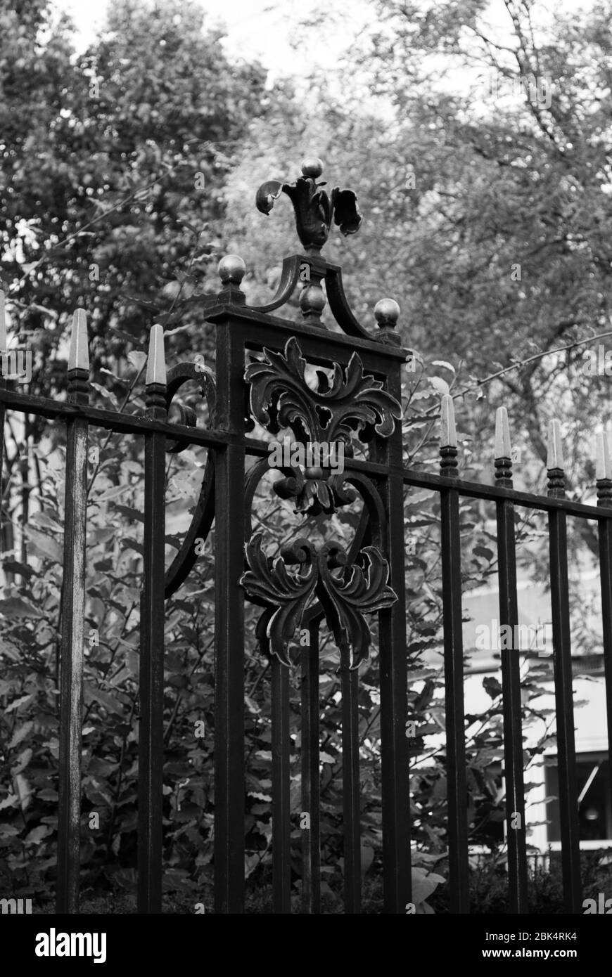 Iron Railings, Black, Ornamental, Decorative, Metal, Holland Park, Ilchester Place, Kensington, London W8 Stock Photo