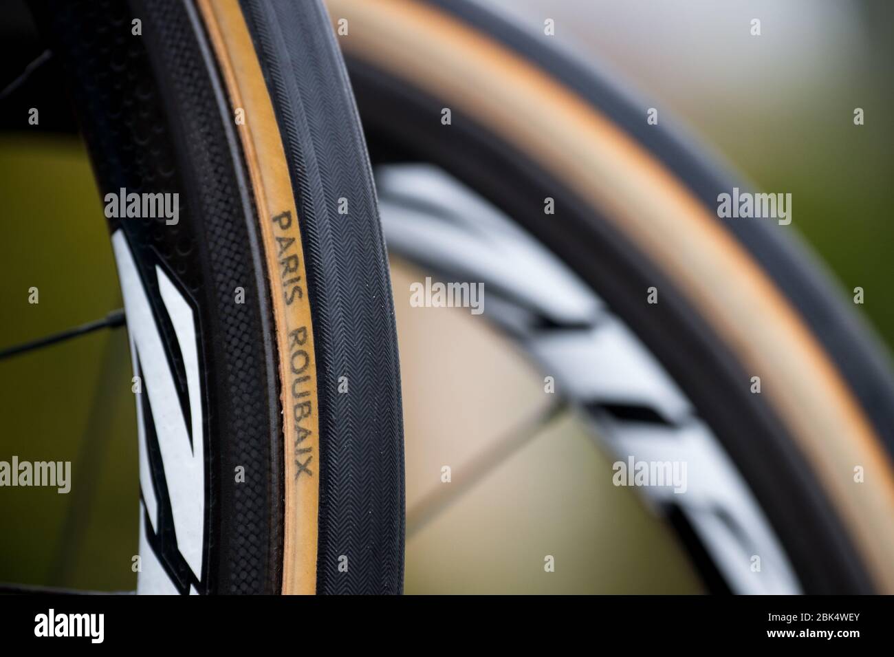 2014 Tour De France Stage 5. Ypres Arenberg Porte du Hainaut. Paris Roubaix tyres Stock Photo