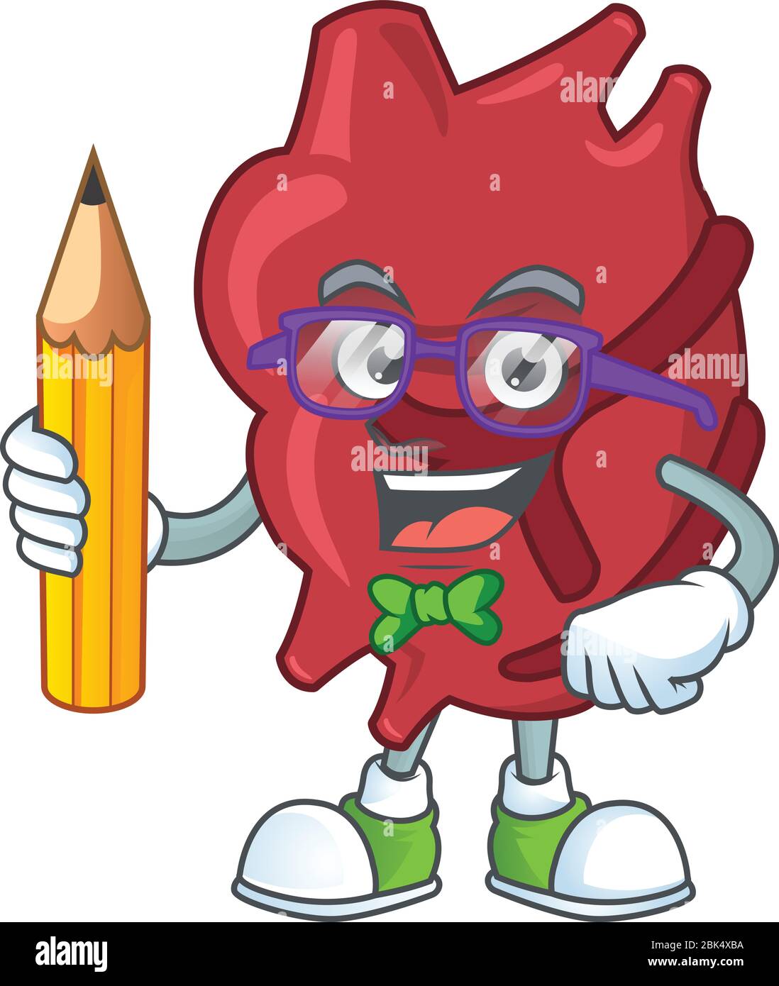 Heart student cartoon character studying with pencil. Vector ...