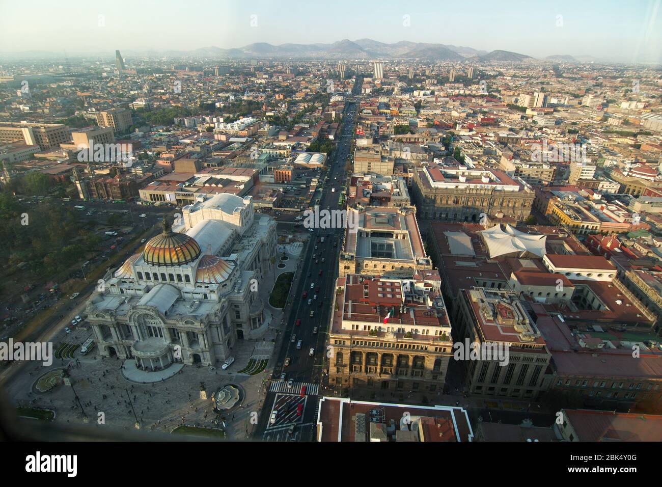 Mexico City, CDMX, Mexico - 2019: The Palacio de Bellas Artes (Palace of Fine Arts) and Alameda Central park as seen from the Torre Latinoamericana. Stock Photo