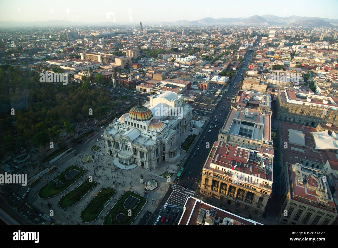 Mexico City, CDMX, Mexico - 2019: The Palacio de Bellas Artes (Palace of Fine Arts) and Alameda Central park as seen from the Torre Latinoamericana. Stock Photo