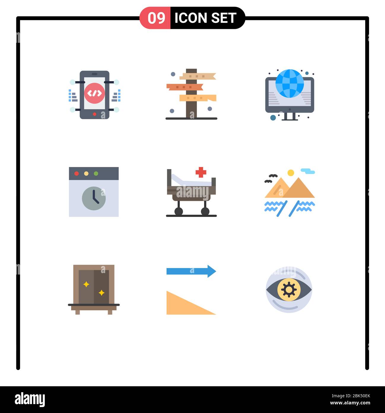 User Interface Pack Of 9 Basic Flat Colors Of Bed History West App Web Editable Vector Design Elements Stock Vector Image Art Alamy