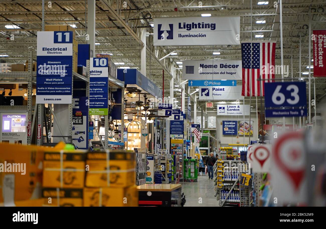 Newington, CT / USA - February 11, 2020: Perspective shot of the interior of a Lowe's Stock Photo