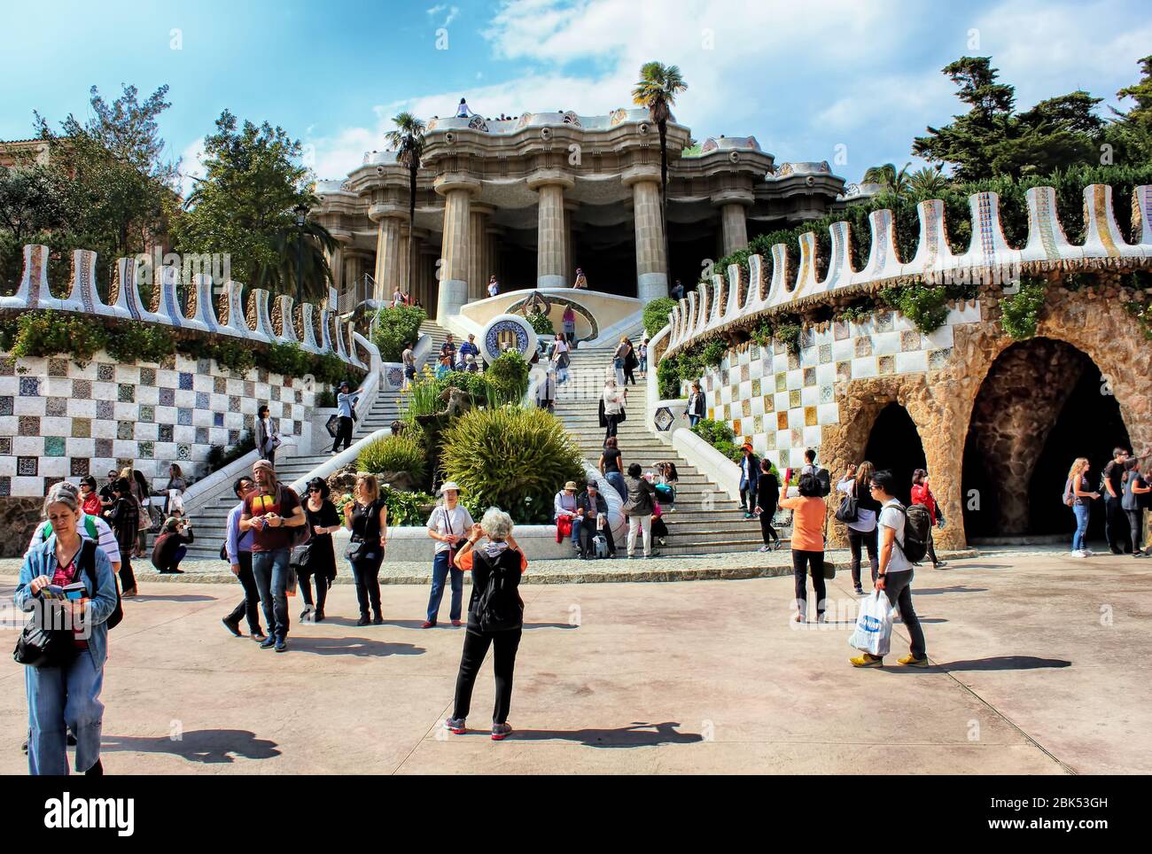 Park Güell, located on Carmel Hill in Barcelona, Catalonia, Spain. Architect Antoni Gaudi. Stock Photo
