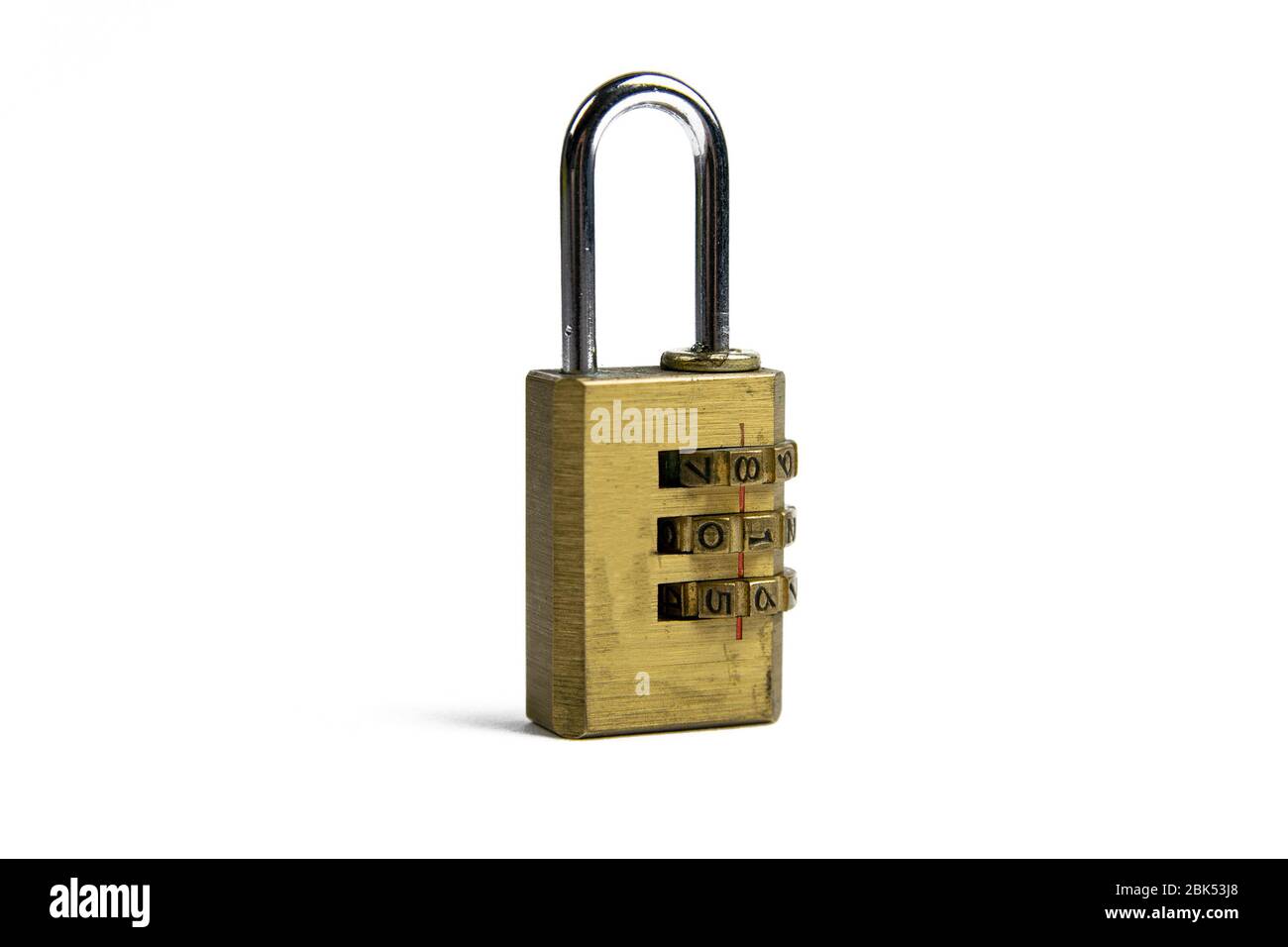 Macro of a locked padlockwith a code lock isolated on white background Stock Photo