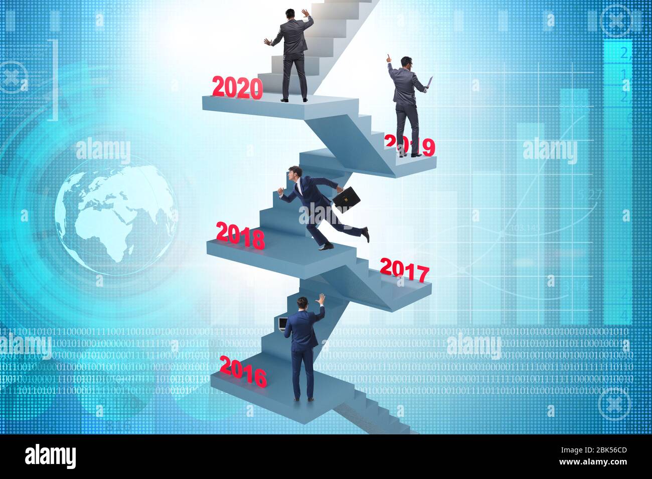 Businessman climbing the stairs on yearly basis Stock Photo - Alamy