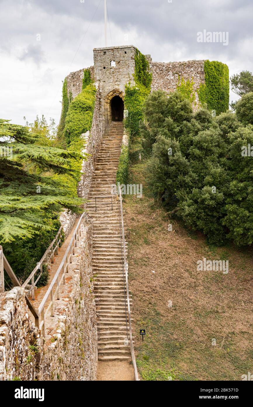 Steps up to motte and bailey castle at Carisbrooke, Castle, Isle of Wight, UK Stock Photo