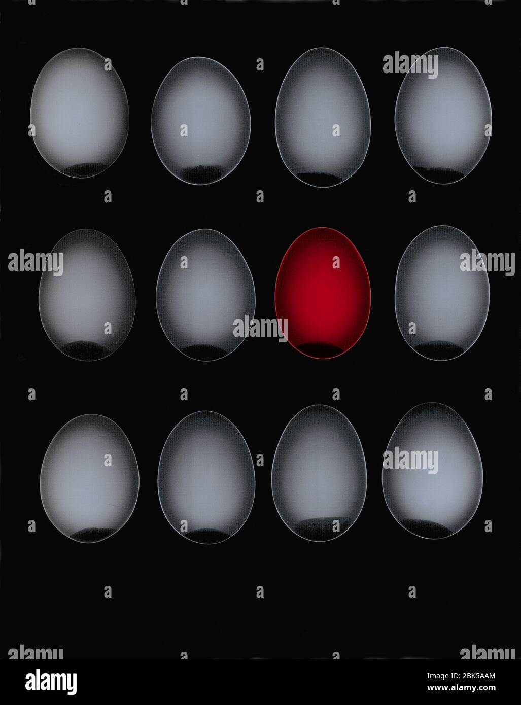 A dozen eggs, coloured X-ray. Stock Photo