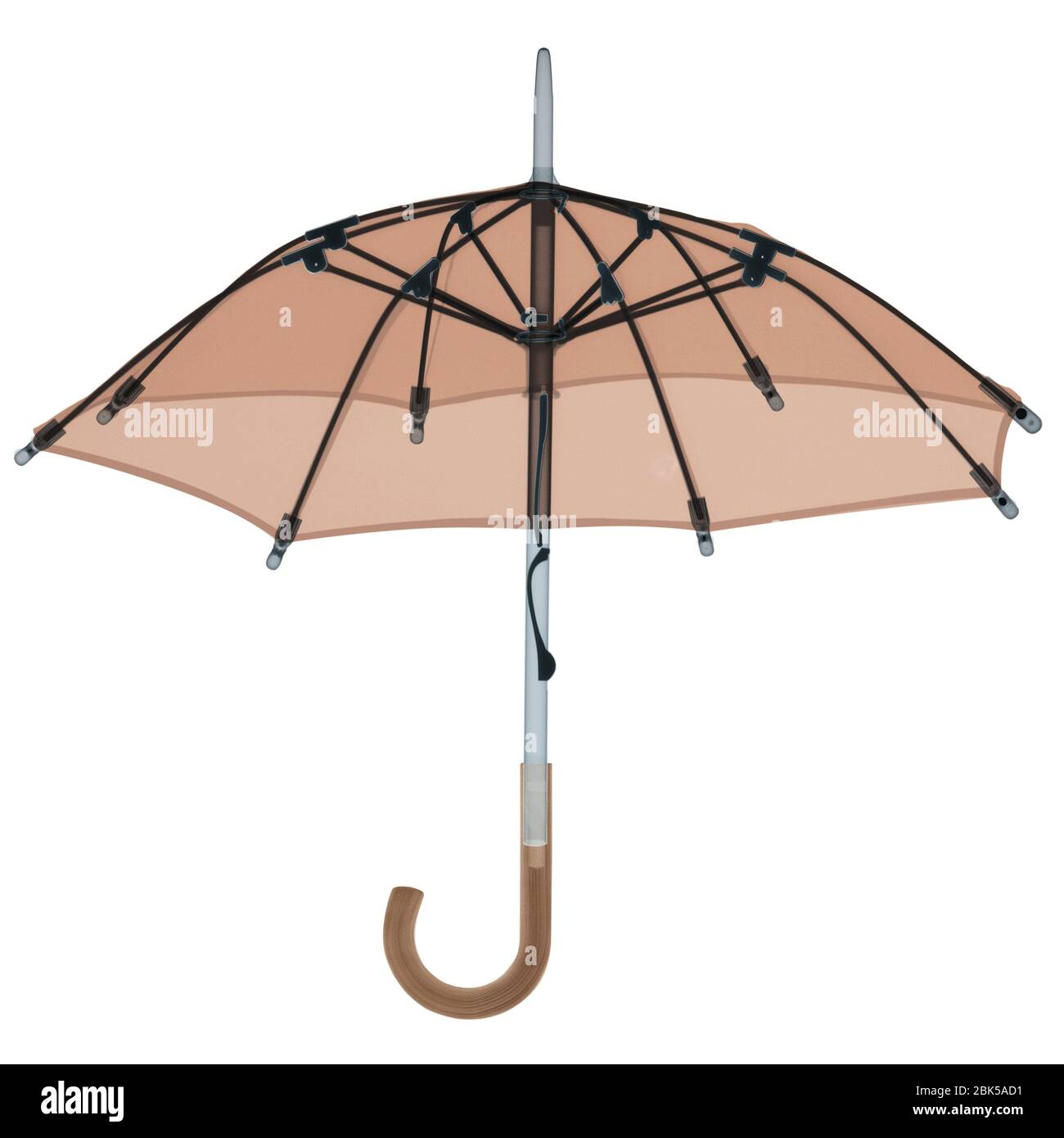 Open umbrella, coloured X-ray. Stock Photo