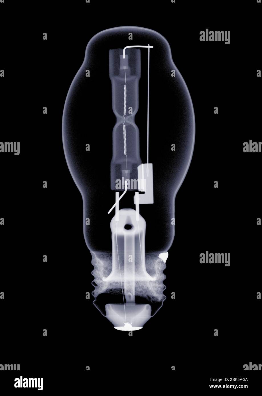 Light bulb with intricate filament, X-ray. Stock Photo