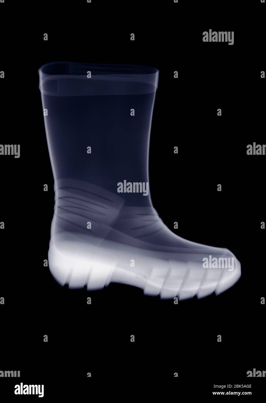 Rubber boot or wellie, X-ray. Stock Photo
