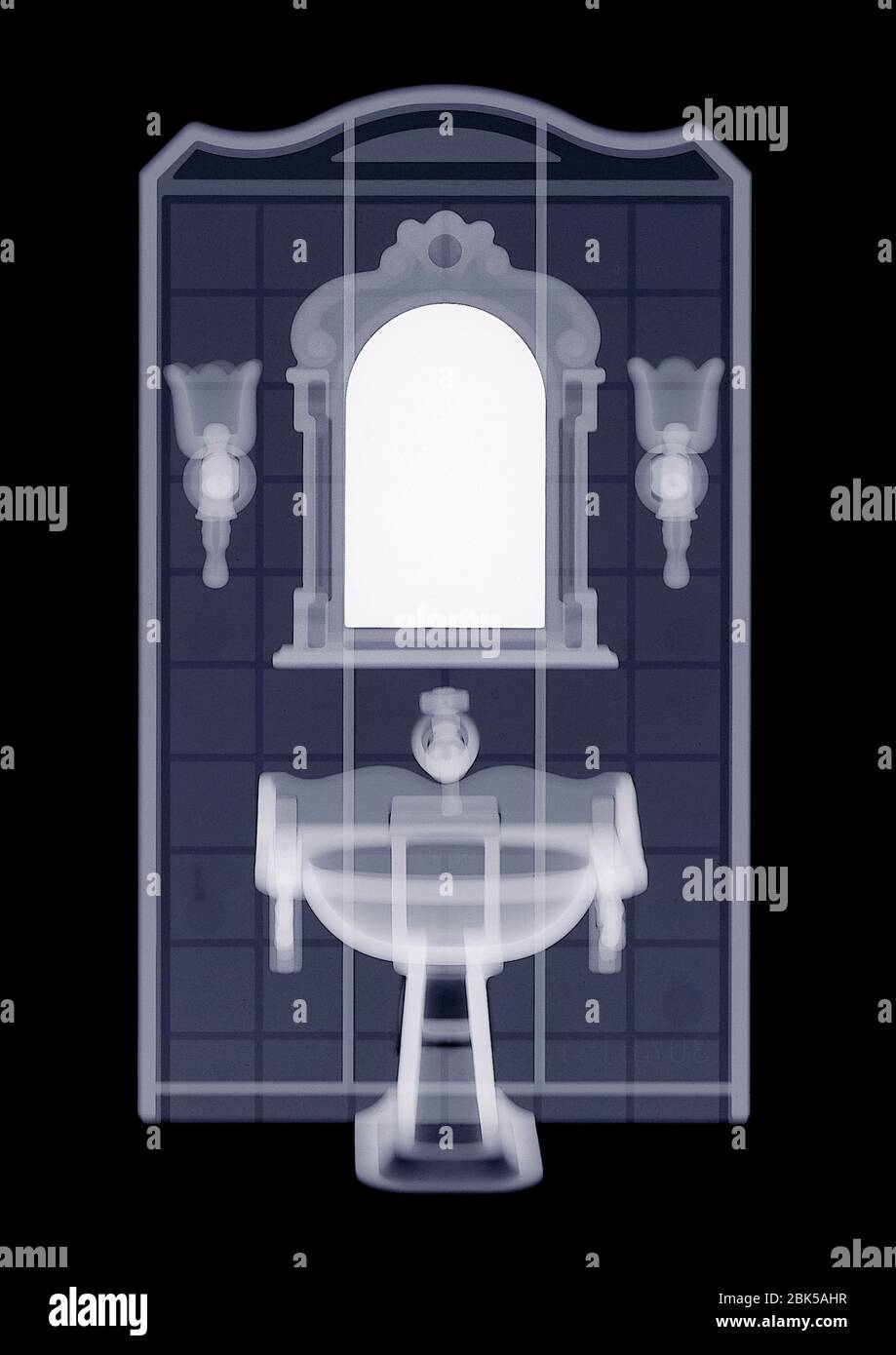 Bathroom doll's house sink and mirror, X-ray. Stock Photo