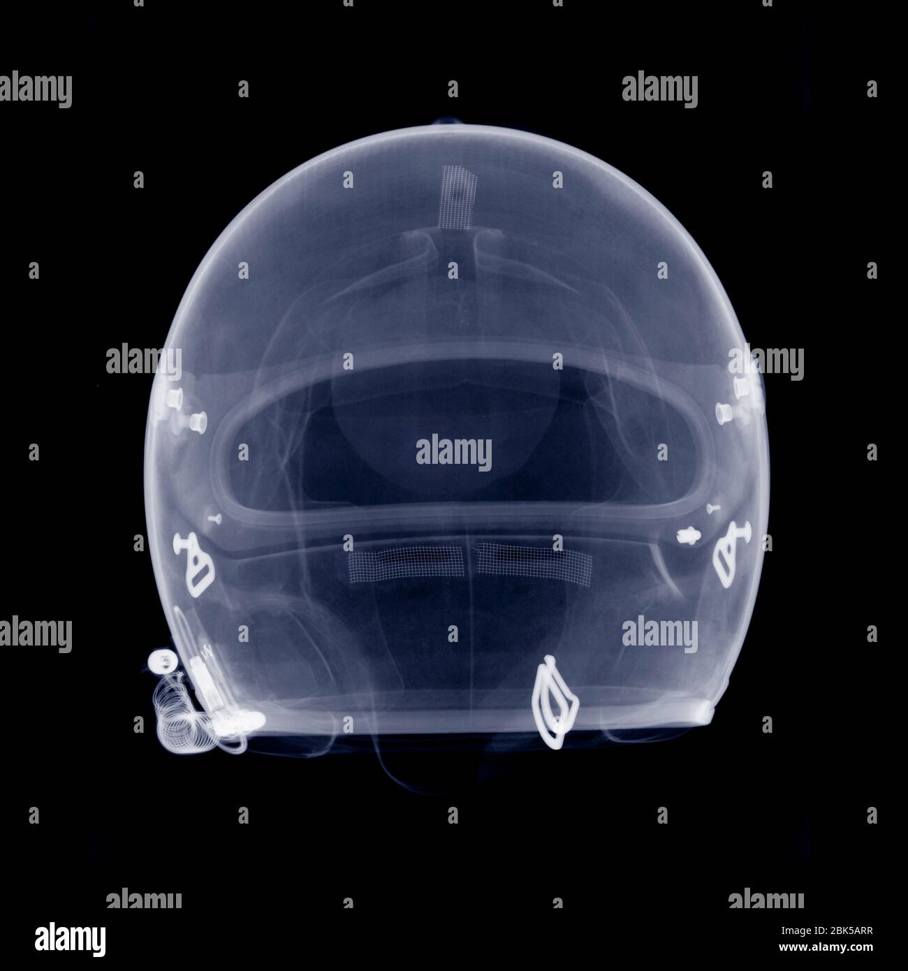 Motorcycle helmet from front, X-ray. Stock Photo