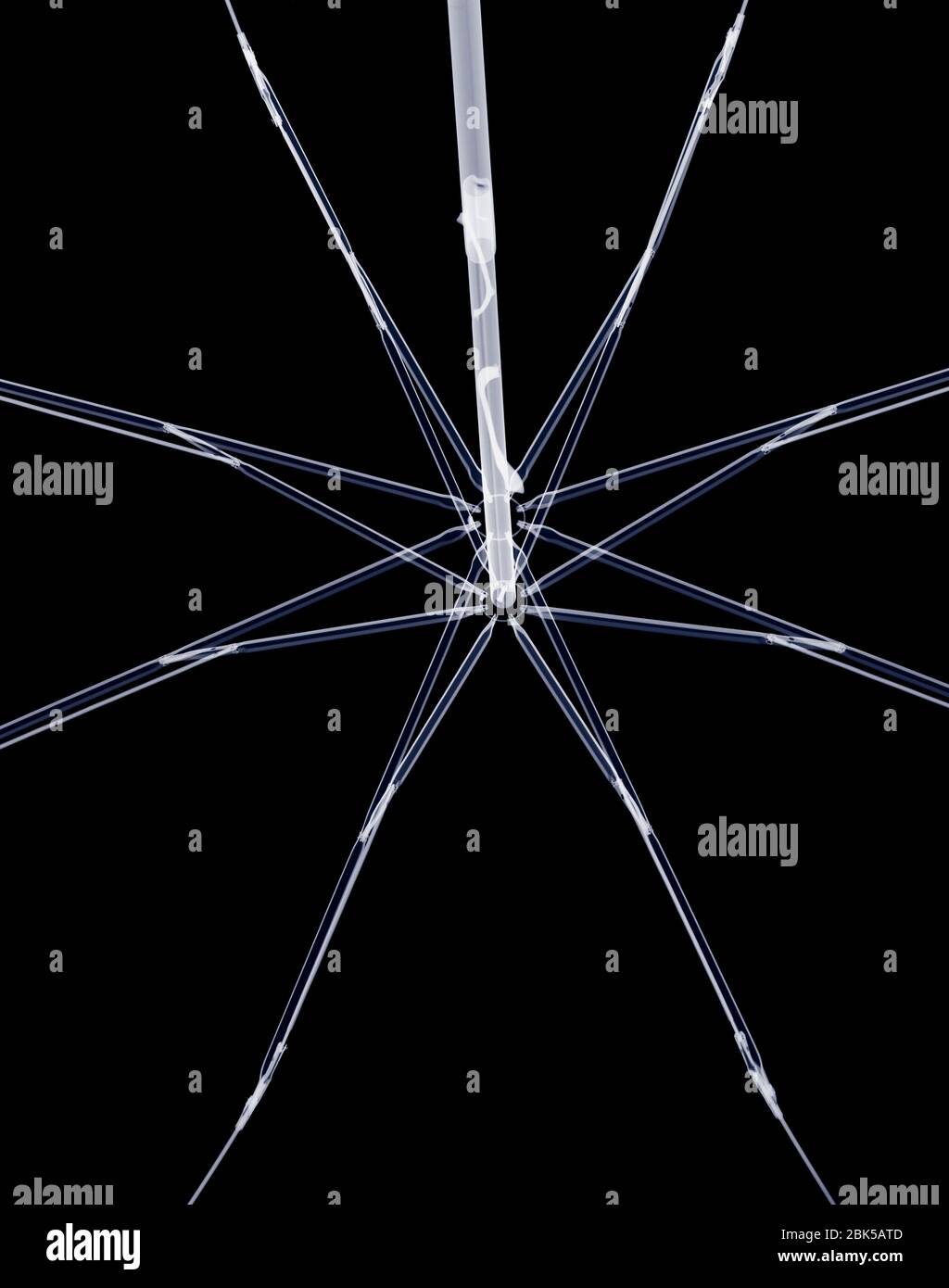 Umbrella rods detailed view, X-ray. Stock Photo