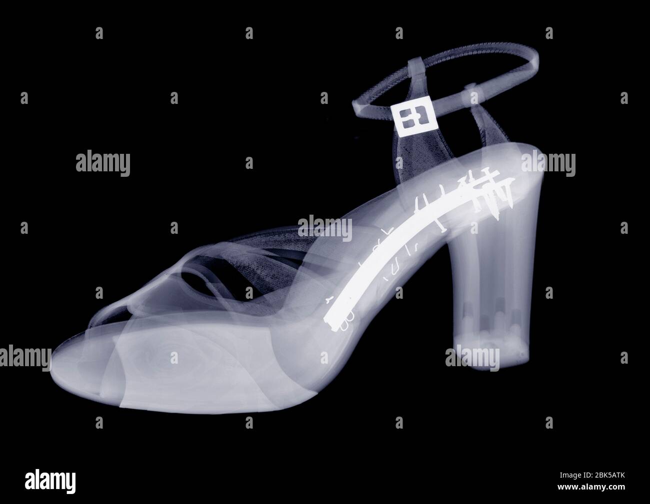 Angled high heeled shoe, X-ray. Stock Photo