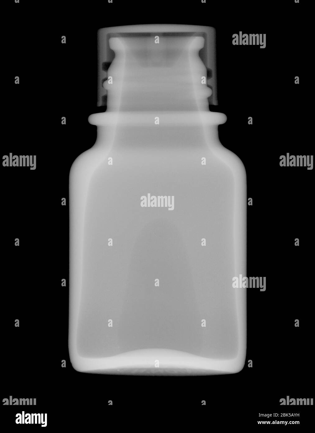 Small medicine bottle, X-ray. Stock Photo