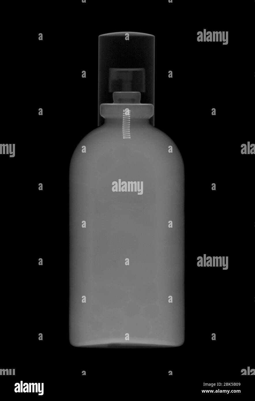 Aerosol spray bottle, X-ray. Stock Photo
