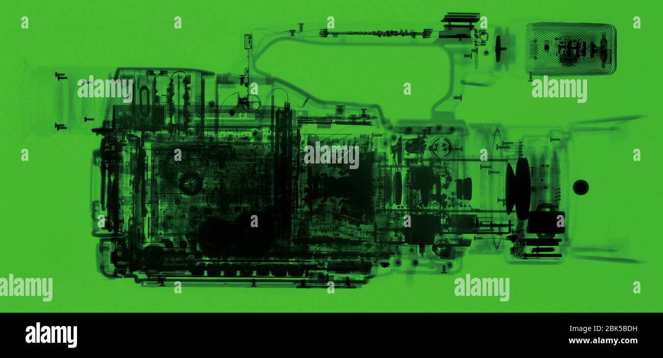 Broadcast video camera, coloured X-ray. Stock Photo