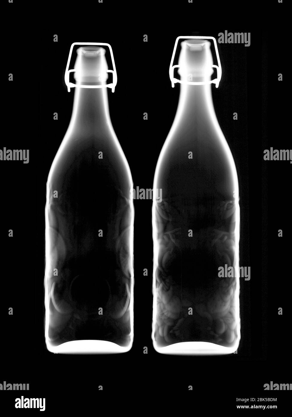 Two bottles of beer, X-ray. Stock Photo