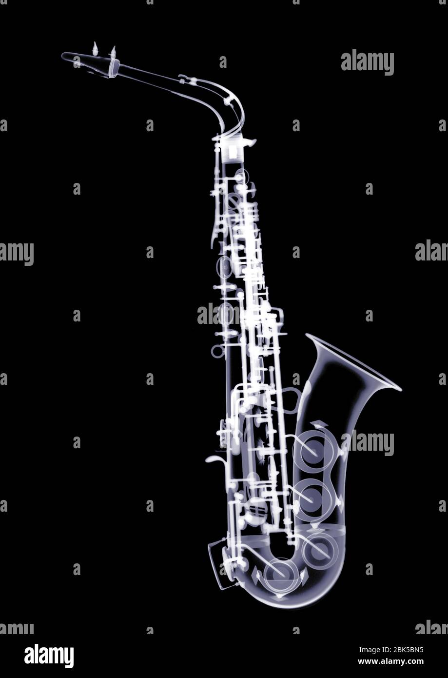 Saxophone, X-ray. Stock Photo
