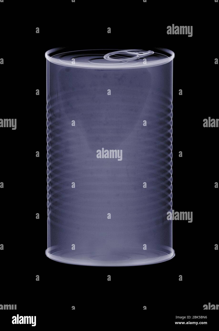 Metal can with a pull top tab, X-ray. Stock Photo