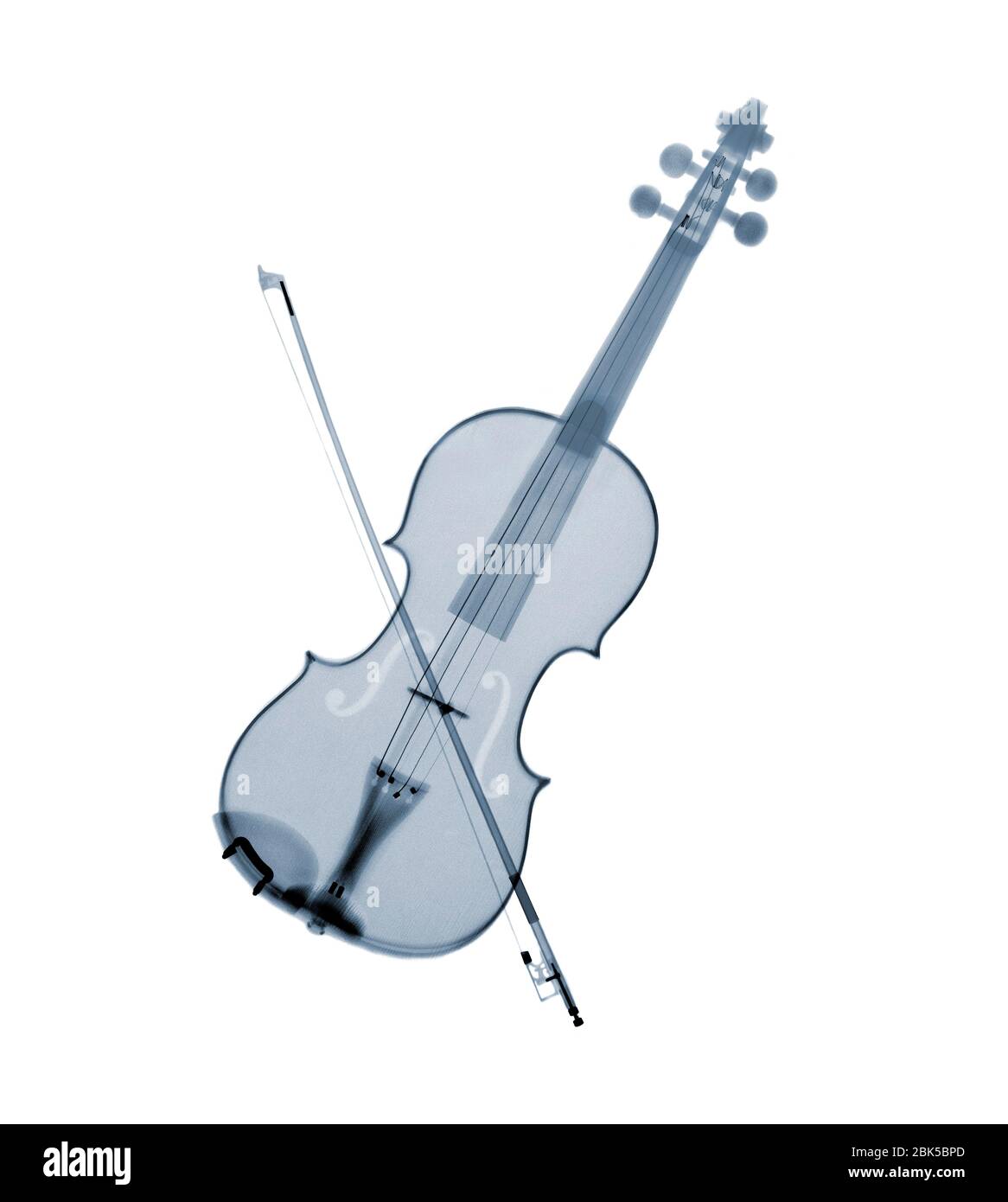 Violin and bow, X-ray. Stock Photo