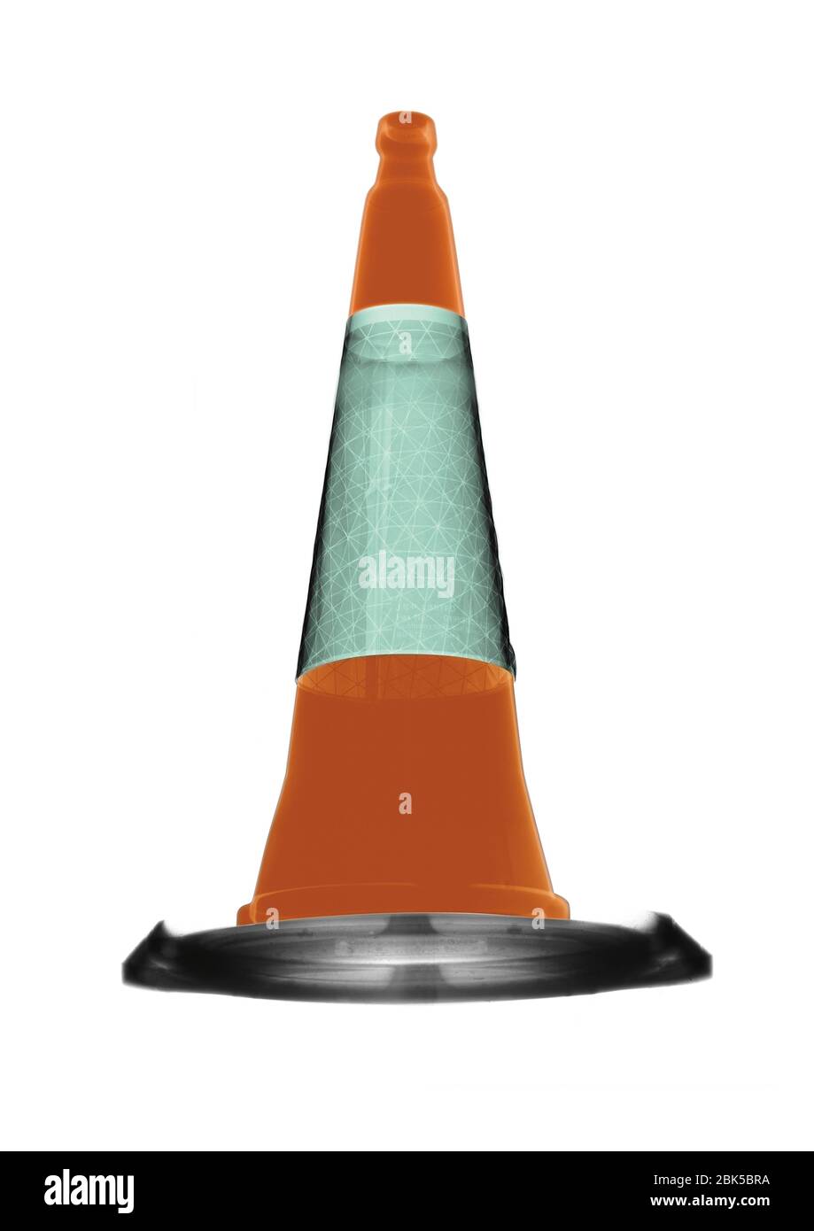 Traffic cone, coloured X-ray. Stock Photo