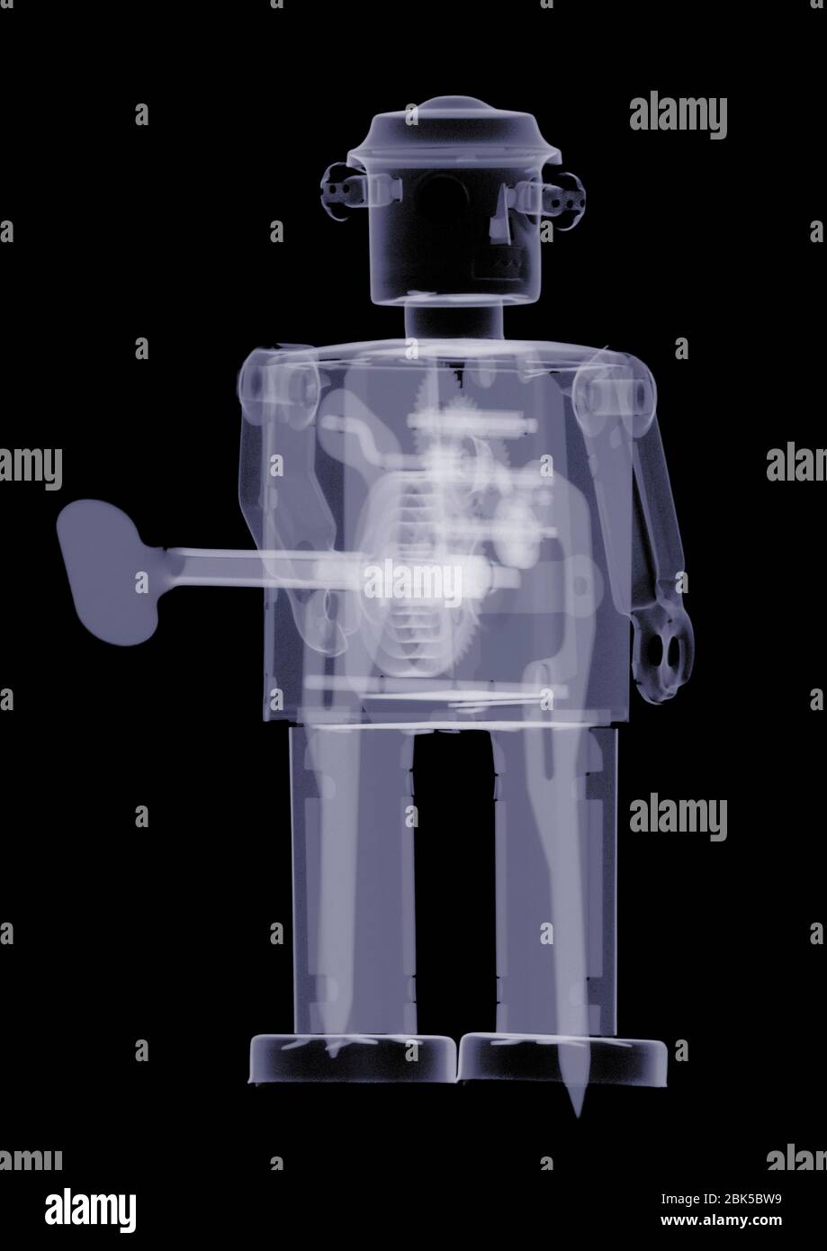 Wind up robot toy, X-ray. Stock Photo