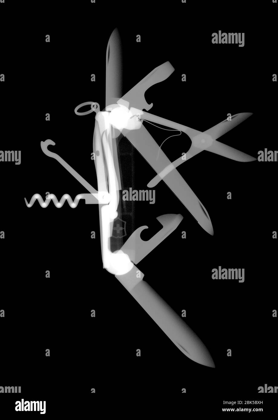 Pocket knife, X-ray. Stock Photo