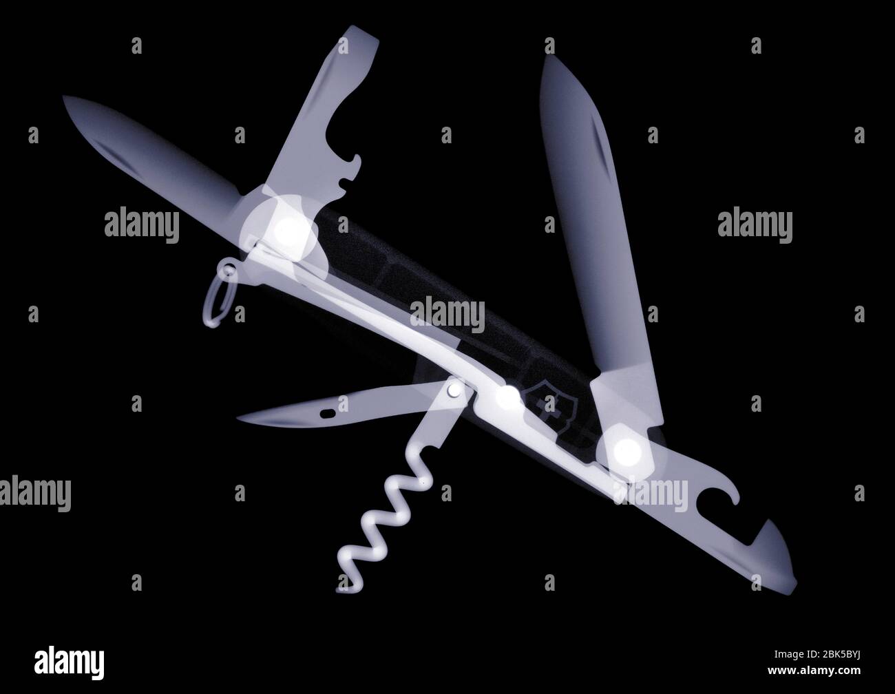 Open pocket knife, X-ray. Stock Photo
