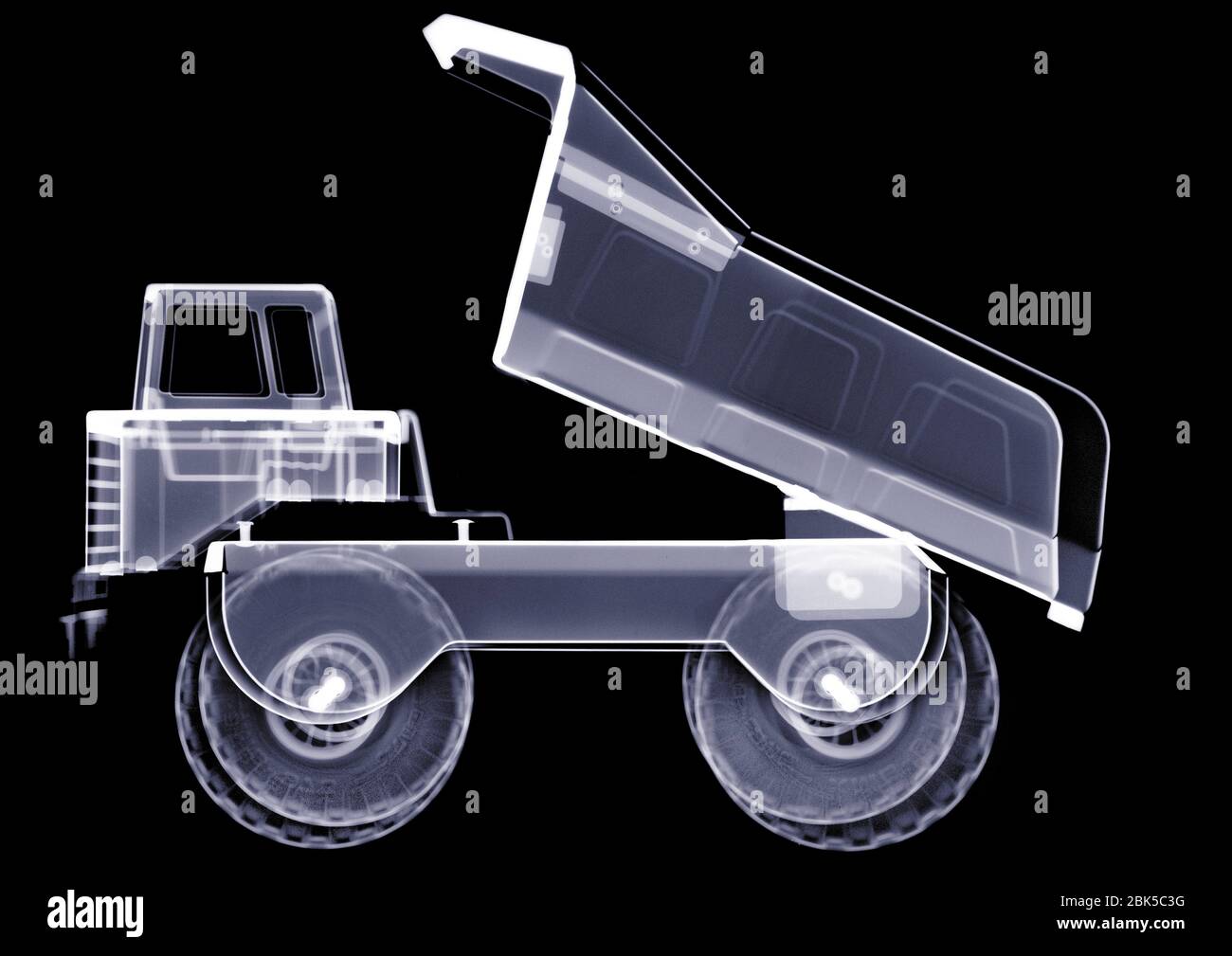 Toy dump truck, X-ray. Stock Photo