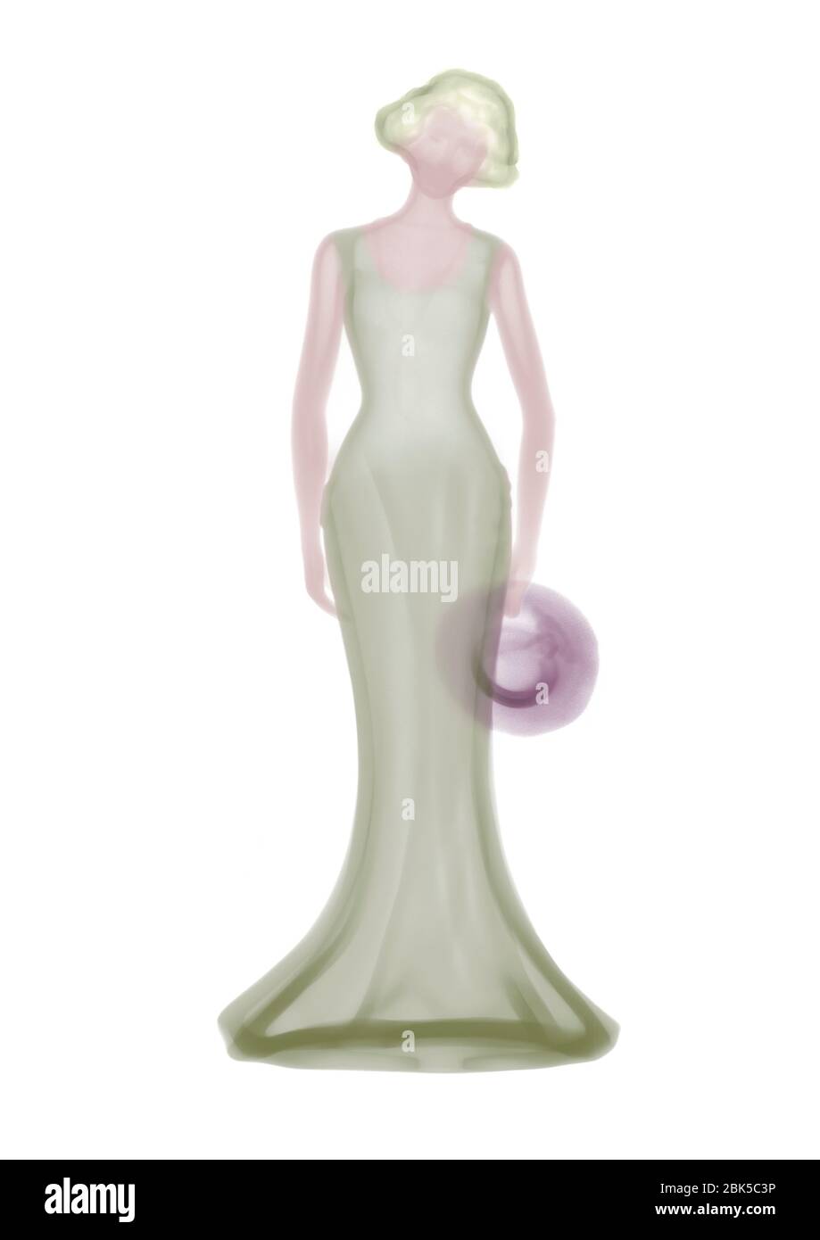 Statue of a woman in a long gown, coloured X-ray. Stock Photo