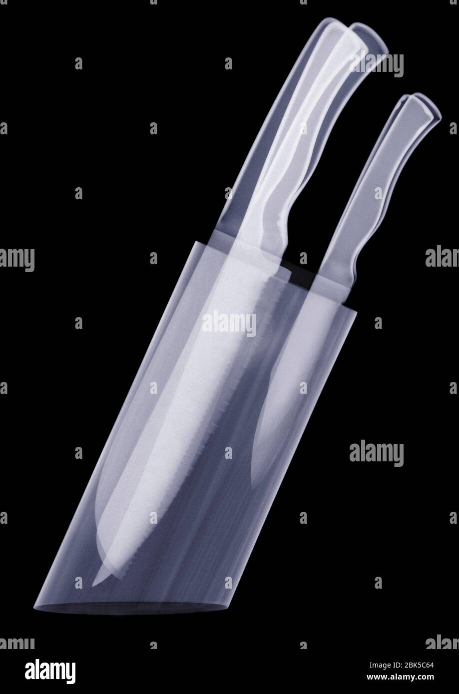 Knives in a knife block, X-ray. Stock Photo