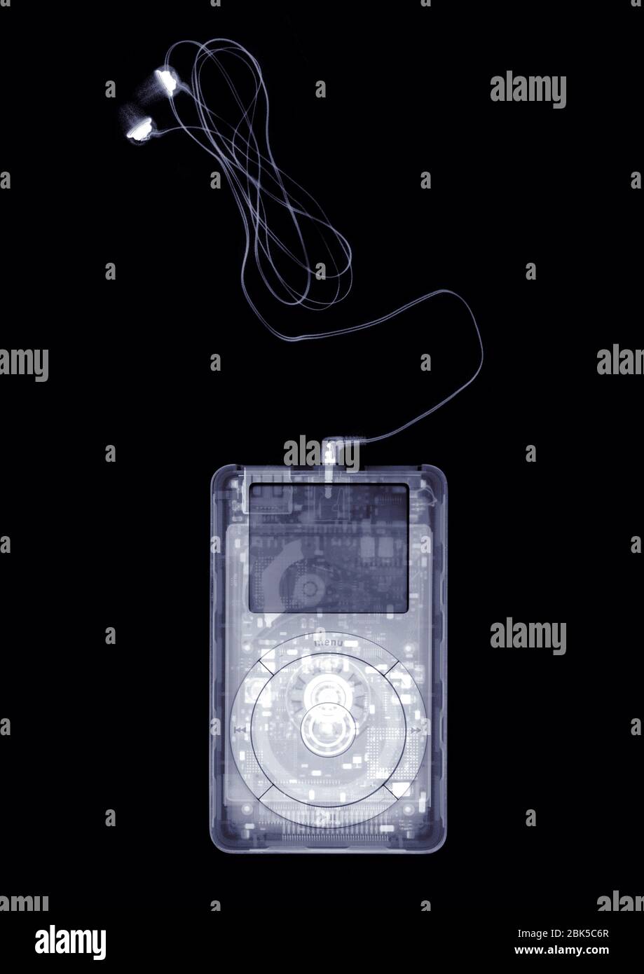 Portable music player, X-ray. Stock Photo