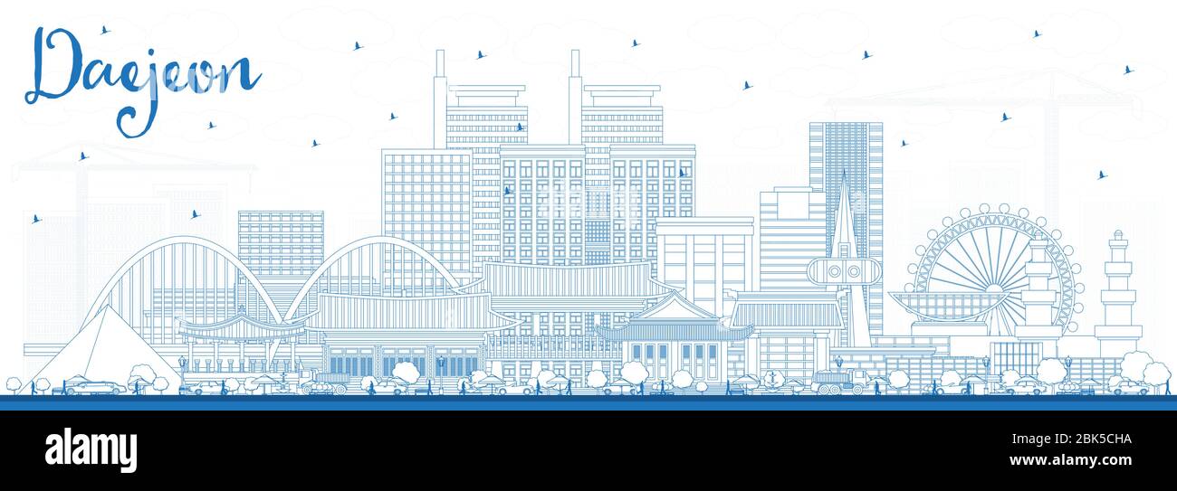Outline Daejeon South Korea City Skyline with Blue Buildings. Vector Illustration. Stock Vector