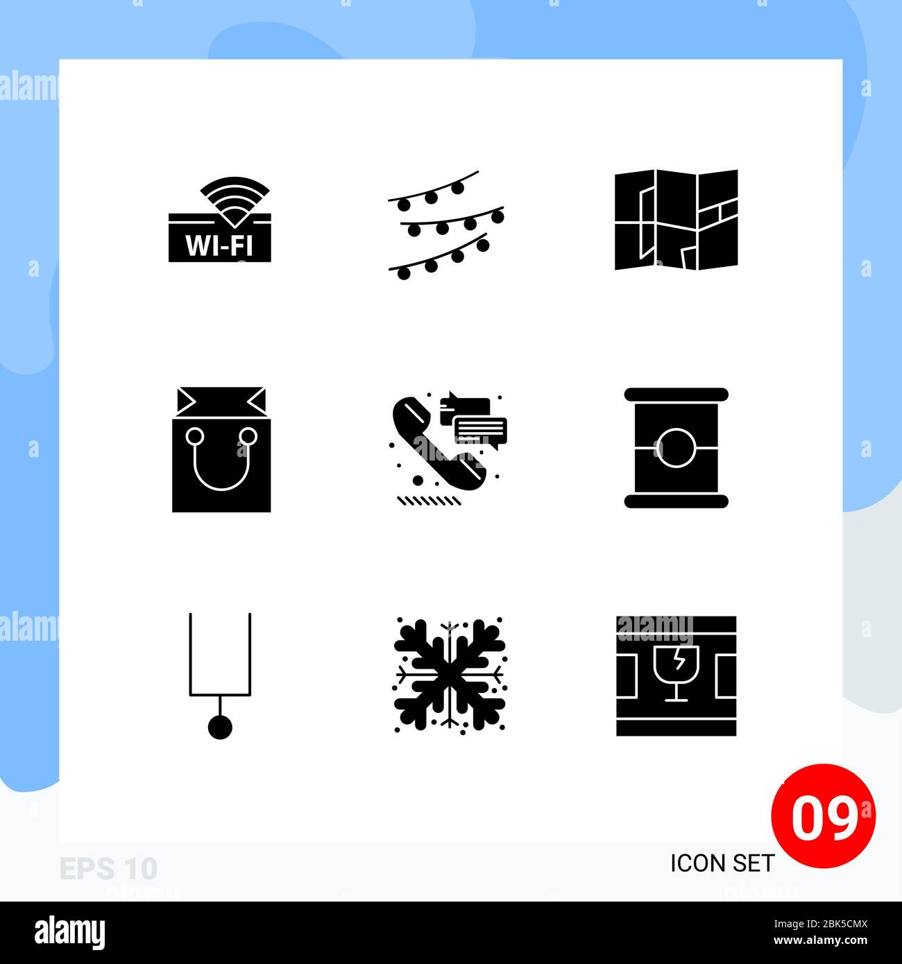 9 User Interface Solid Glyph Pack of modern Signs and Symbols of phone, shopping, birthday, retail, bag Editable Vector Design Elements Stock Vector
