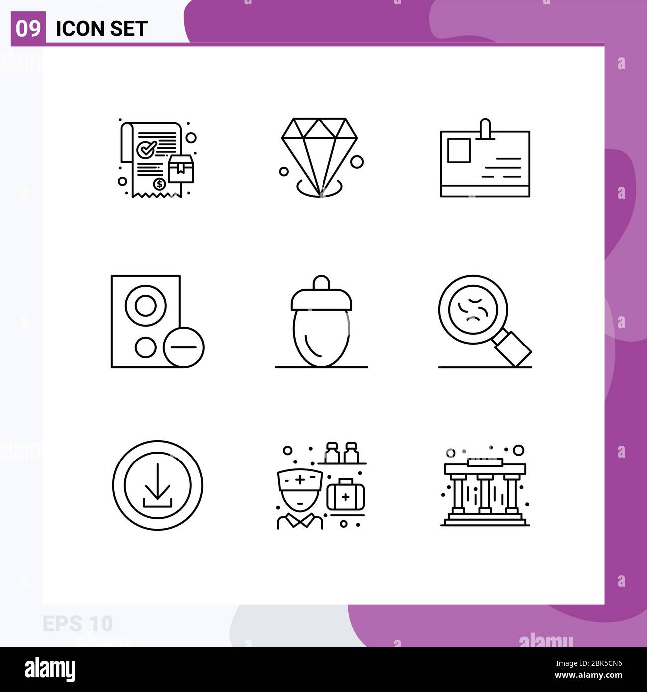 9 Outline concept for Websites Mobile and Apps acorn, hardware, card, gadget, computers Editable Vector Design Elements Stock Vector