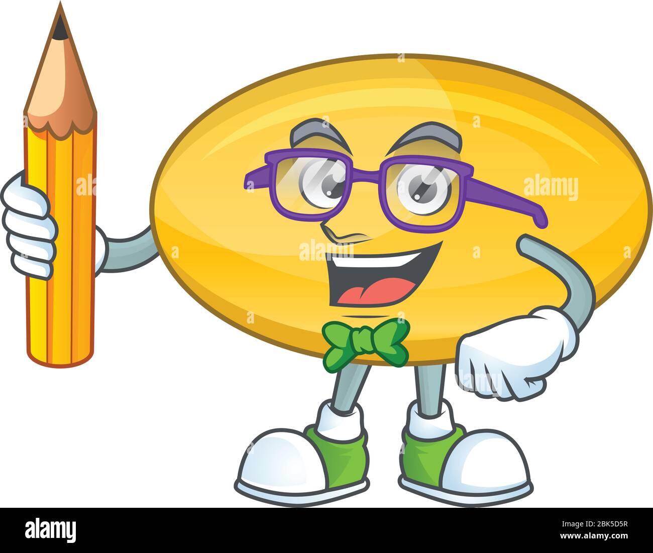 Oil capsule student cartoon character studying with pencil. Vector ...