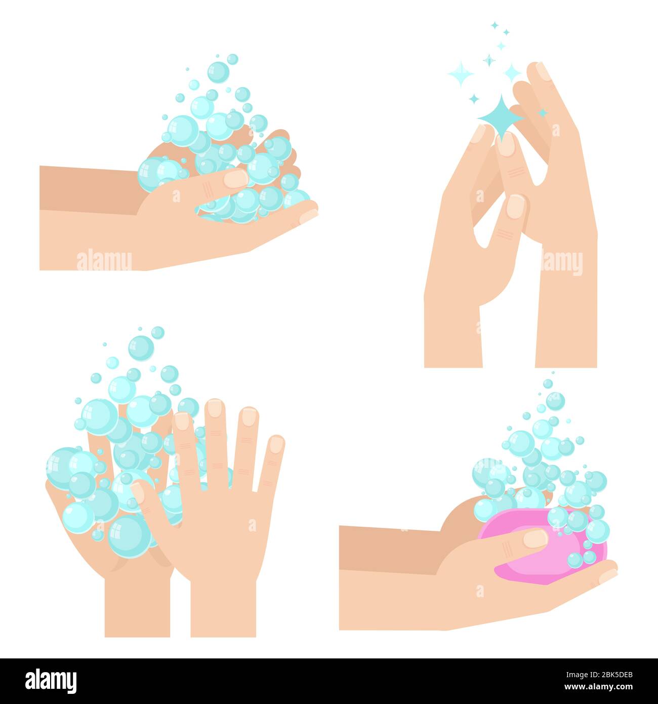 Hand hygiene. Hand washing with soap suds. Stock Vector