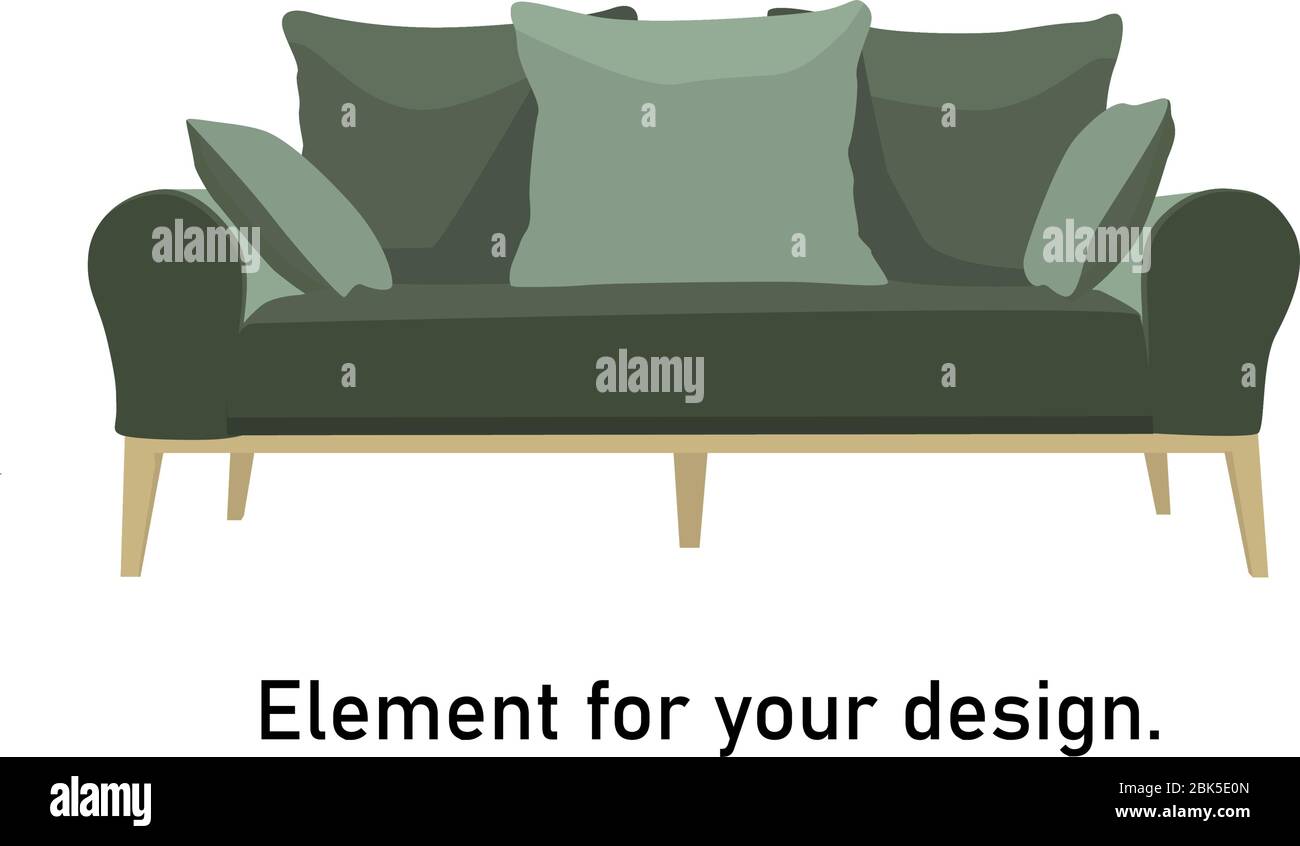green sofa on a white background isolated vector illustration.. Stock Vector