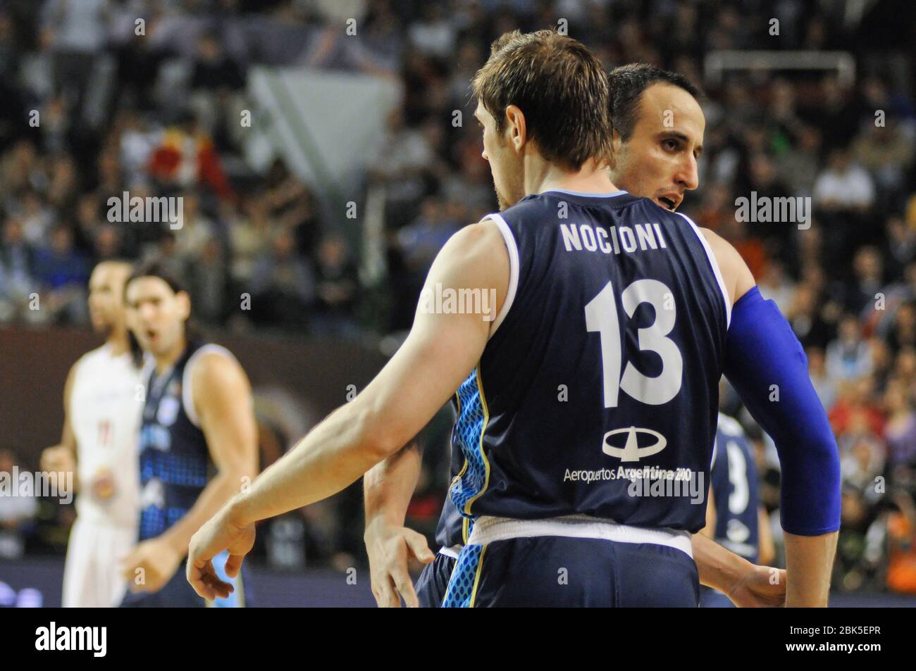 Andres Nocioni, Manu Ginóbili and Luis Scola. Argentina Basketball National Team. FIBA Americas Tournament, Mar del Plata 2011 Stock Photo