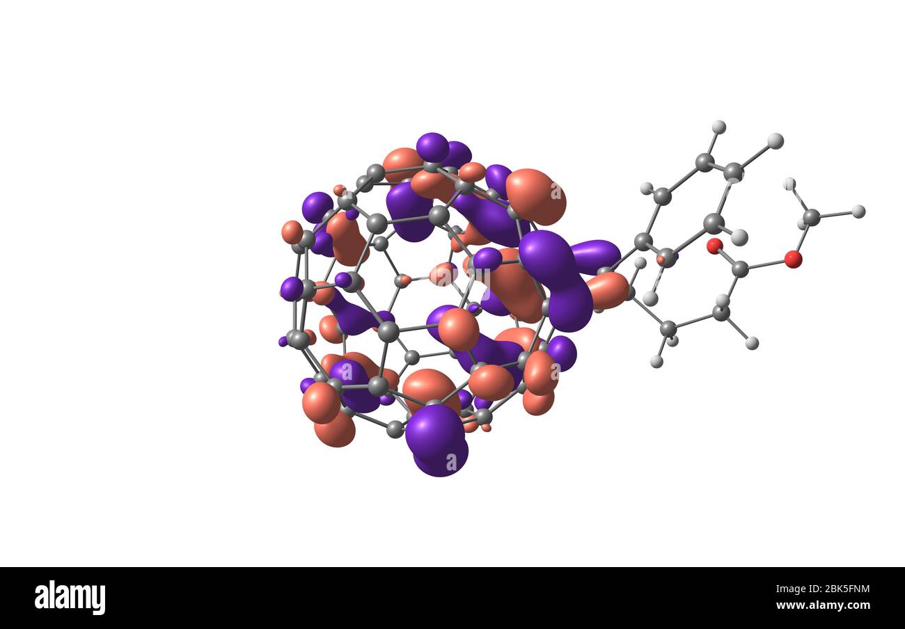 Fullerene molecule C60 derivative (PCBM) with HOMO orbital isolated on ...
