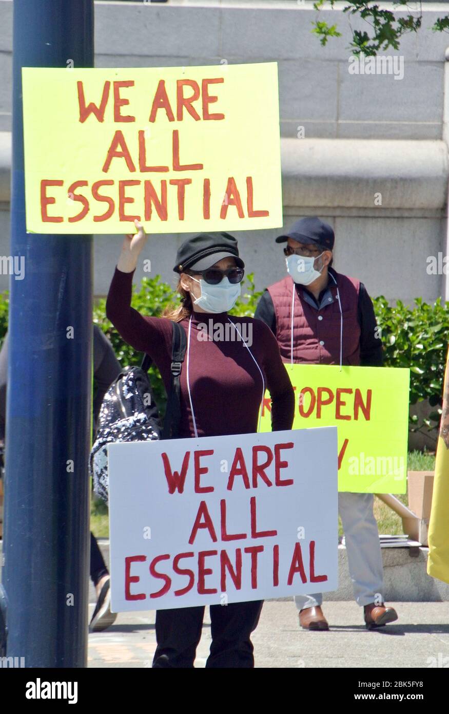 essential workers may day 2020 shelter in place protest  at city hall san francisco california usa Stock Photo