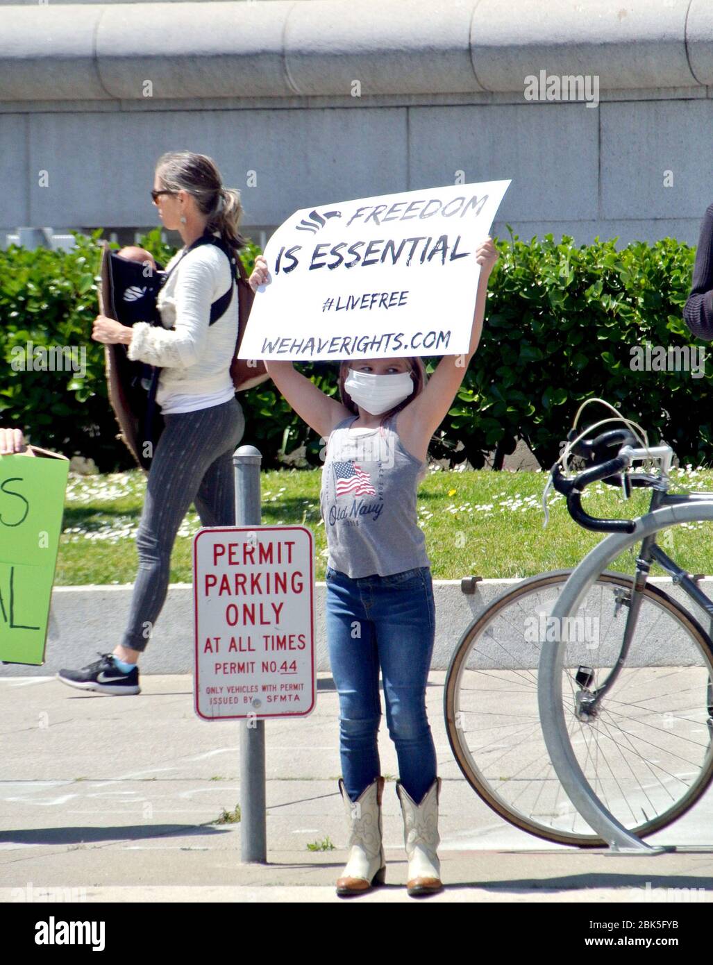 may day 2020  anti covid 19 coronavirus protest by essential workers at city hall  san francisco USA Stock Photo