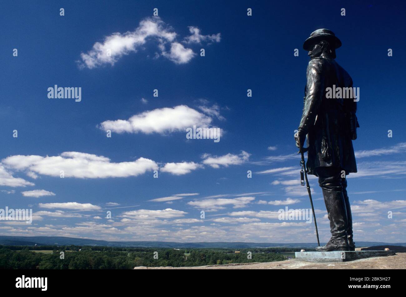 General Warren Statue on Little Round Top, Gettysburg National Military Park, Pennsylvania Stock Photo